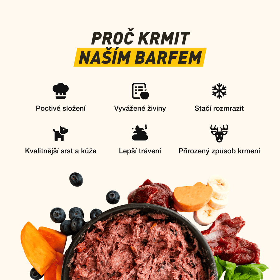 B.A.R.F. Komplet Poctivej jelen | Kompletně sestavené mražené krmivo z čerstvého masa