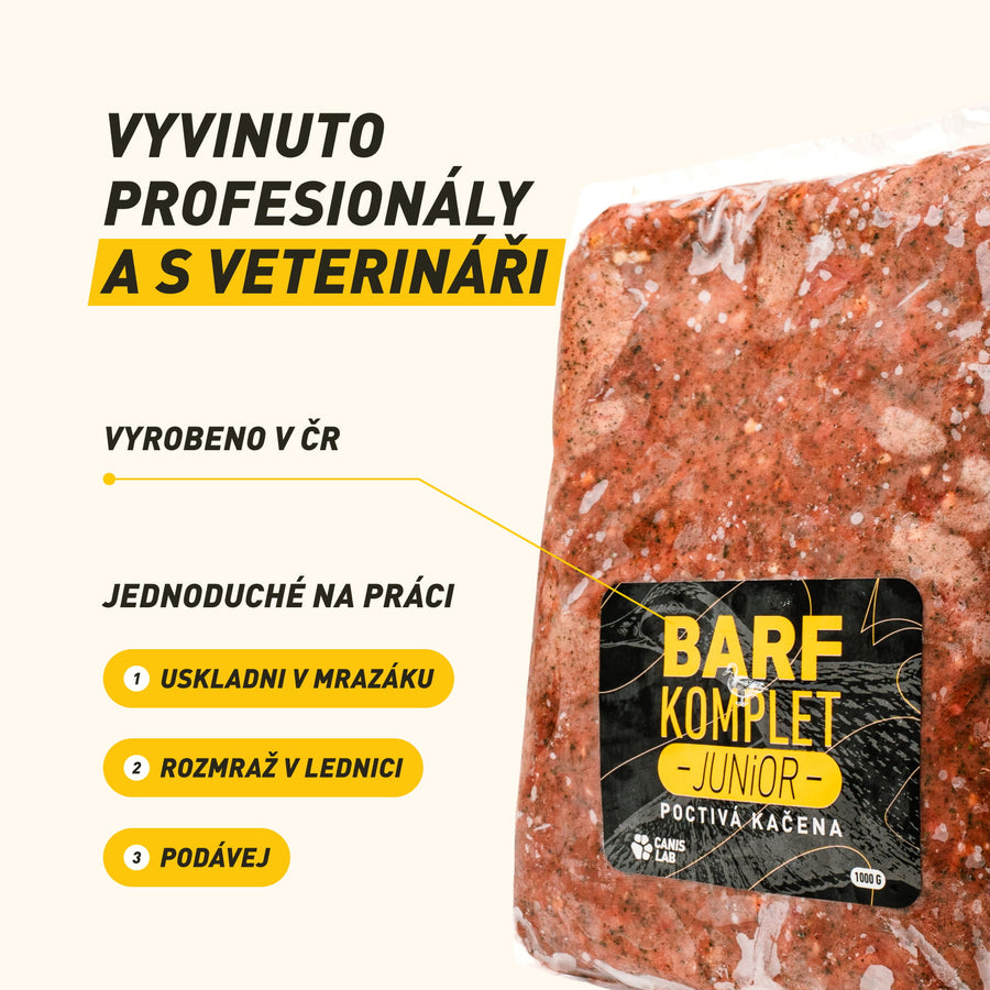 B.A.R.F. Komplet Junior Poctivá kačena | Kompletně sestavené mražené krmivo z čerstvého masa pro štěňata
