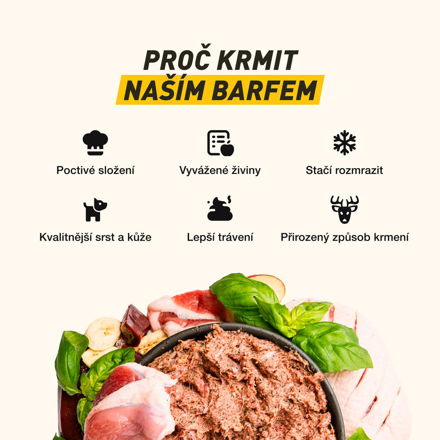 B.A.R.F. Komplet Junior Poctivá kačena | Kompletně sestavené mražené krmivo z čerstvého masa pro štěňata