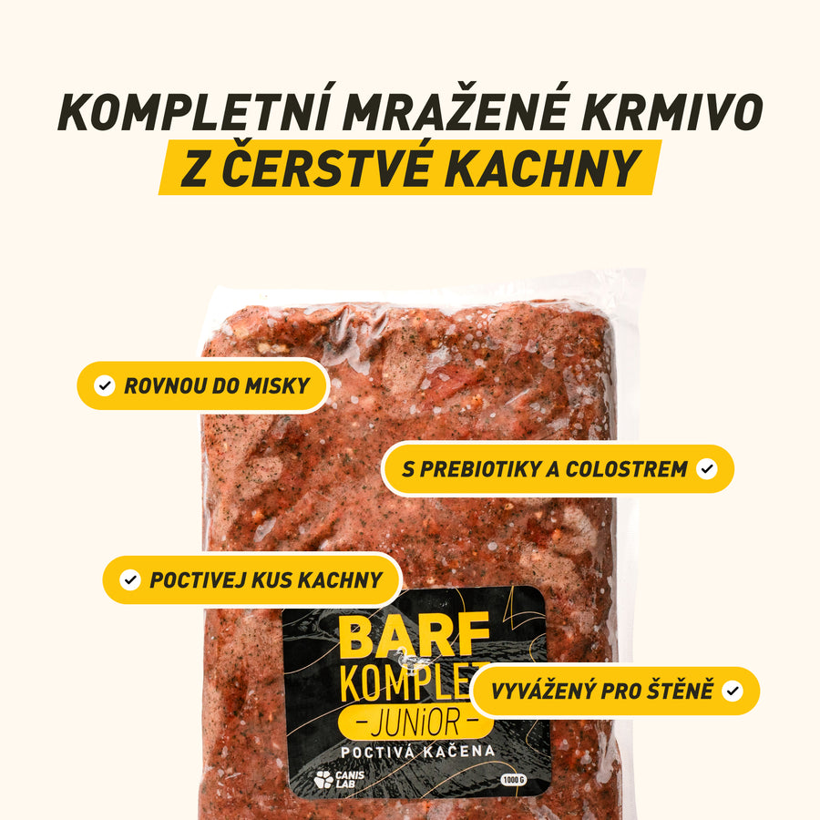 B.A.R.F. Komplet Junior Poctivá kačena | Kompletně sestavené mražené krmivo z čerstvého masa pro štěňata