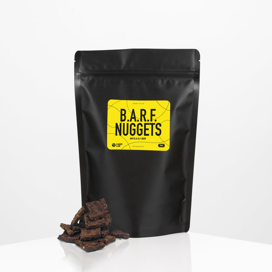B.A.R.F. Nuggets Losos a zvěřina | Sušené kompletní krmivo bez nutnosti mrazení, ideální na cesty i jako odměna
