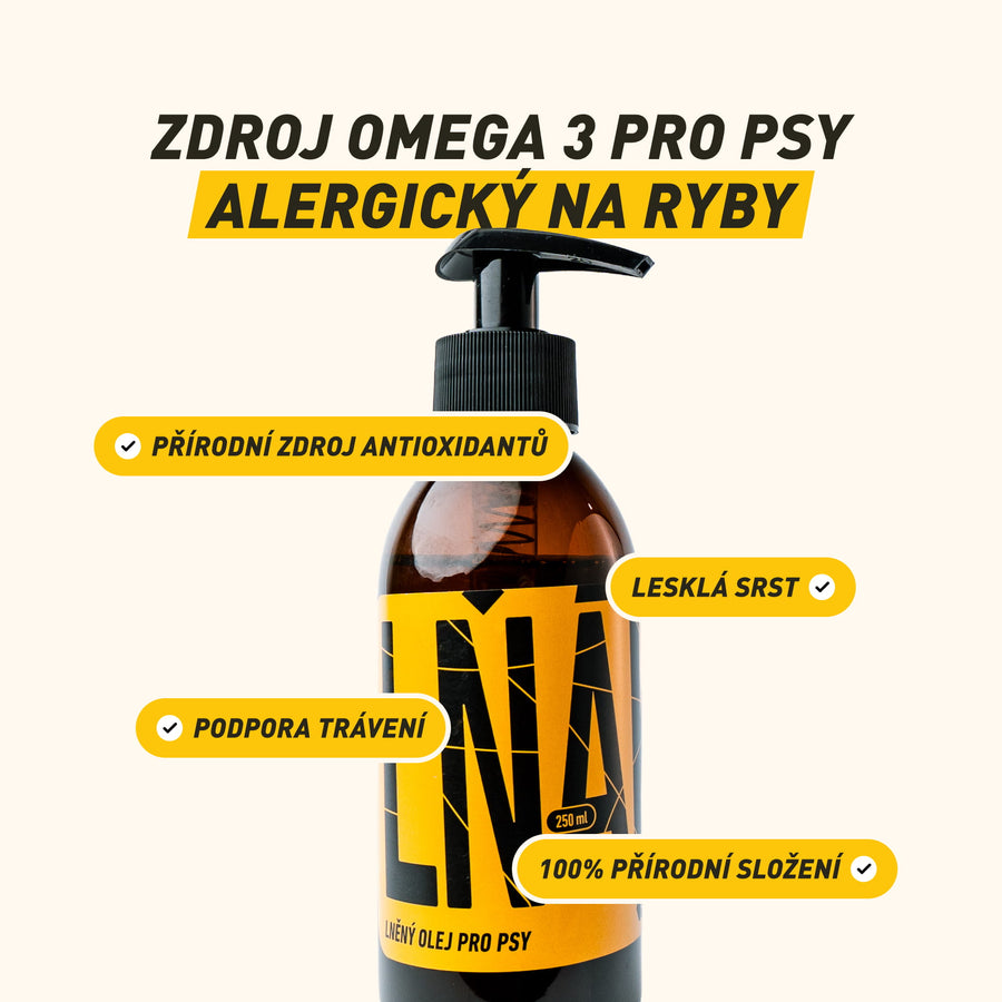Lňák | 100% lněný olej jako rostlinný zdroj omega-3 pro psy s alergií na ryby