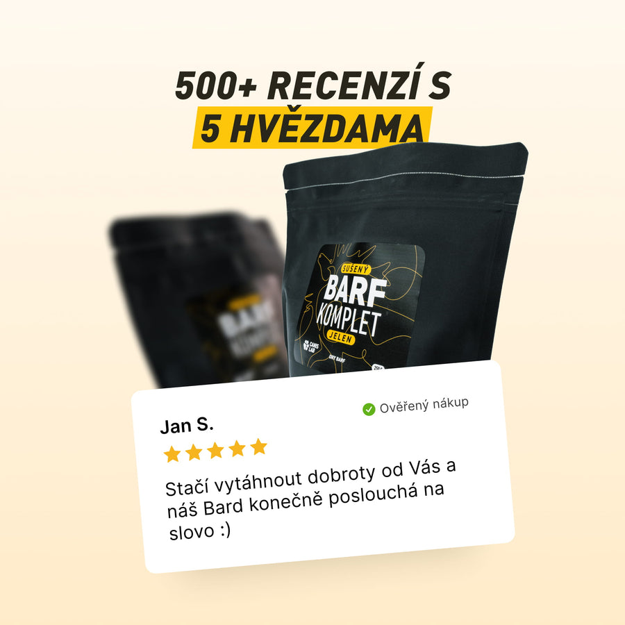 Sušený B.A.R.F. Poctivý Jelen | Sušené kompletní krmivo bez nutnosti mrazení, ideální na cesty i jako odměna