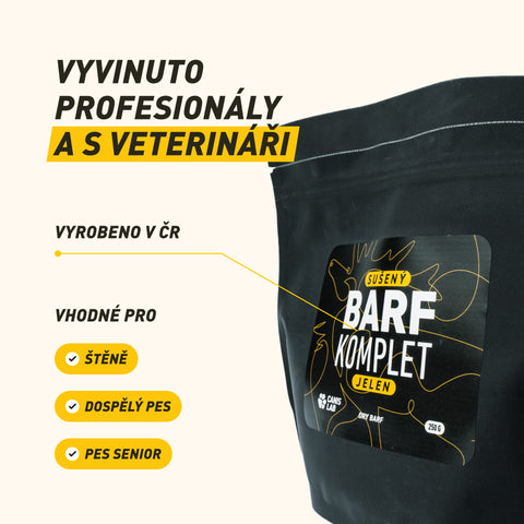 Sušený B.A.R.F. Poctivý Jelen | Sušené kompletní krmivo bez nutnosti mrazení, ideální na cesty i jako odměna