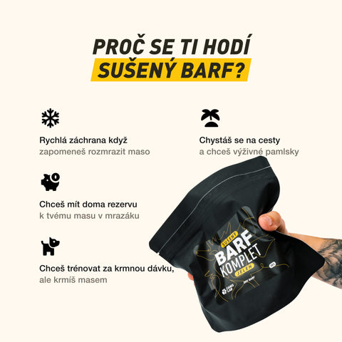 Sušený B.A.R.F. Poctivý Jelen | Sušené kompletní krmivo bez nutnosti mrazení, ideální na cesty i jako odměna