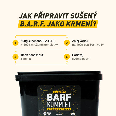 Sušený B.A.R.F. Poctivý Losos a zvěřina | Sušené kompletní krmivo bez nutnosti mrazení, ideální na cesty i jako odměna
